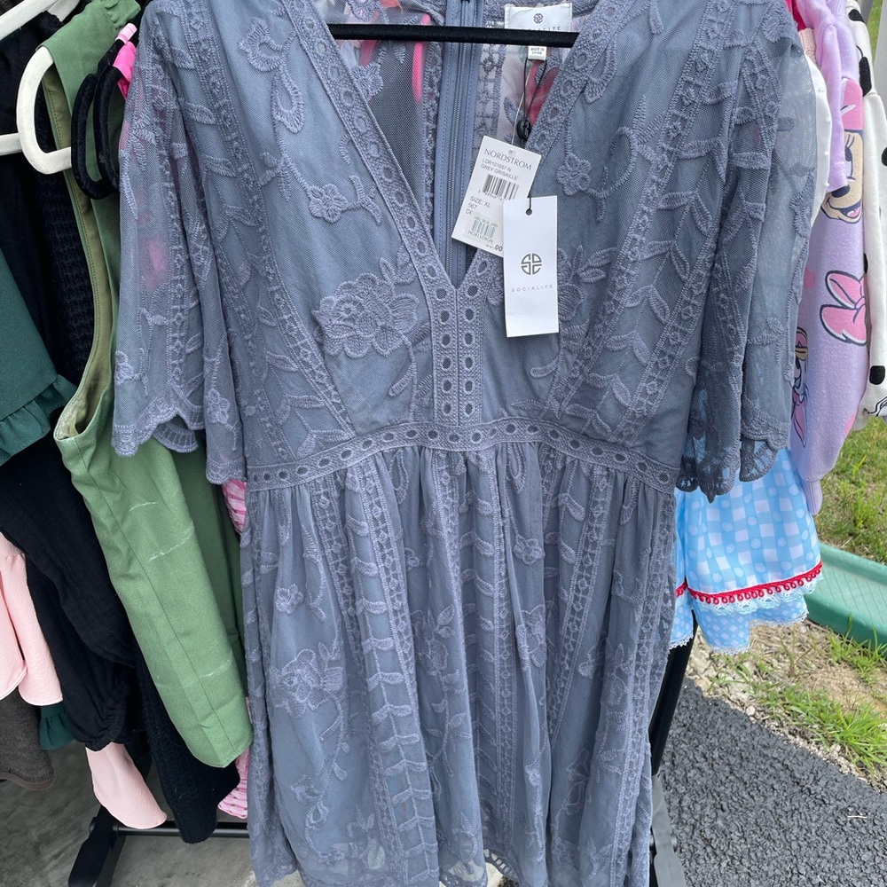 Socialite Lace Mini Dress in Lavender Gray
